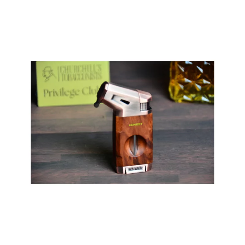 Honest Cigar lighter with integrated V cutter