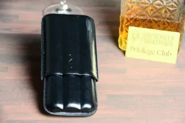 3 finger cigar case black leather