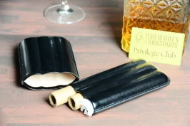 3 finger cigar case black leather