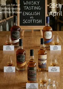 English vs Scottish Whiskey tasting 25th April