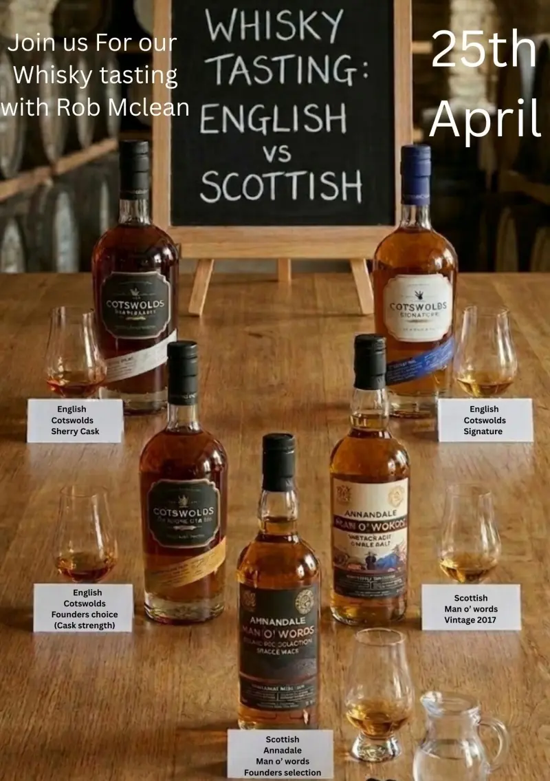 English vs Scottish Whiskey tasting 25th April