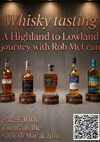 Highland to lowland Whisky tasting 16th May 2pm