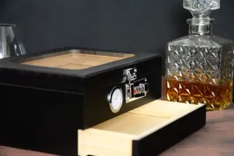 Black Humidor with window in the top and combination lock