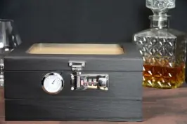 Black Humidor with window in the top and combination lock