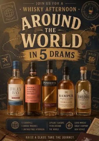 Around the world with Rob Mclean whisky tasting Saturday 25th at 2 pm
